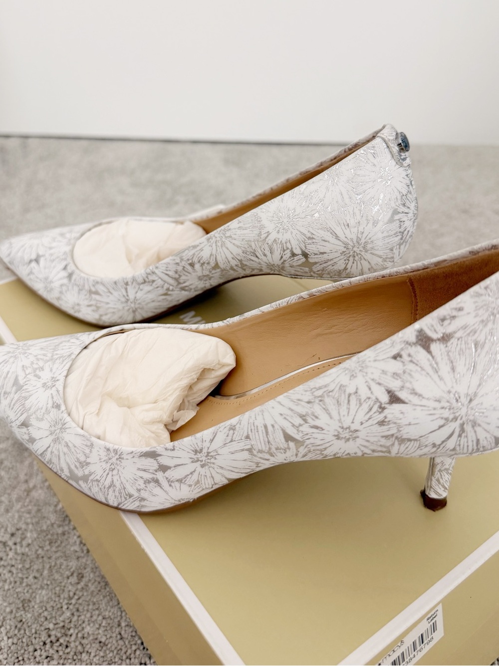 Michael Kors silver & white Dorothy Kitten Heel